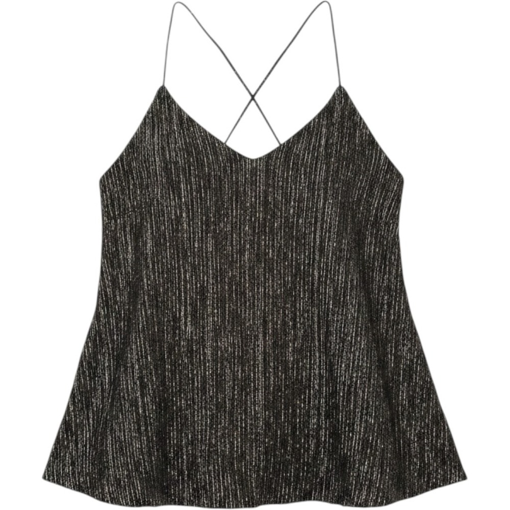 Express Metallic Silver Black Camisole V-Neck Strappy Tank Top Small